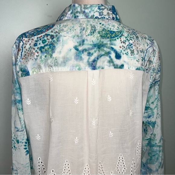 Chico's Paisley Button Front Sheer Blouse Women’s Size Large Cotton Boho Shirt - Picture 8 of 14